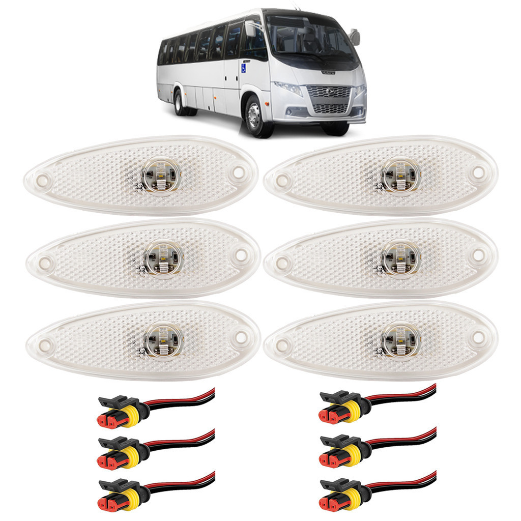 6 Lanterna Lateral Ônibus Caminhão Peixinho 1LED BIVOLT CR + Conector