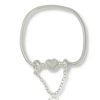 Pulseira Trava Berloqueira Fecho Coração Cravejada Prata 925 em Oferta na Shopee