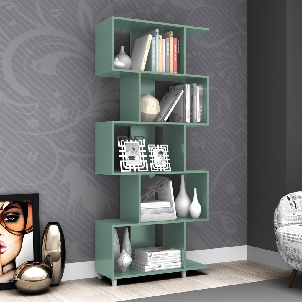 Estante para Livros com Nichos ESM209 Retrô Oliva em Oferta na Shopee