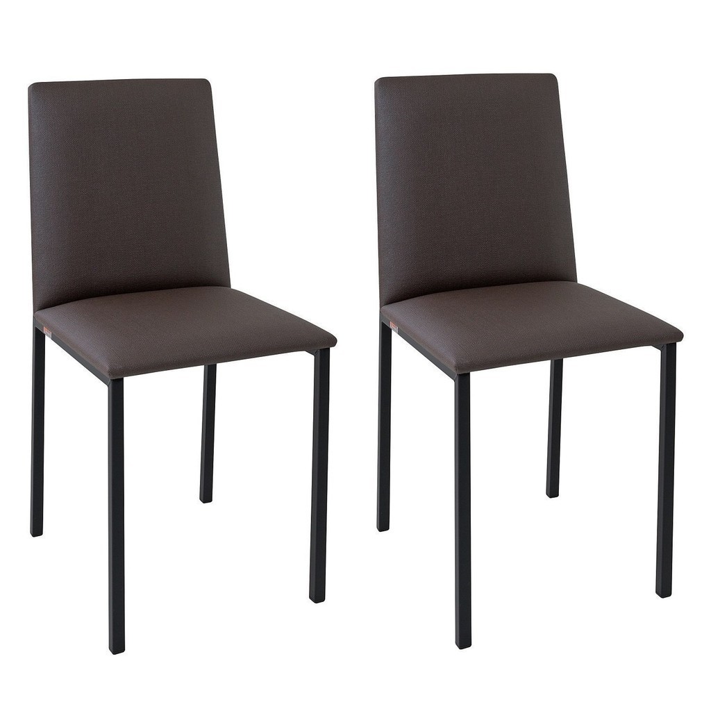 Kit 2 Cadeiras Tubo e Assento em Linho Dubai Preto/Marrom - Home & Living