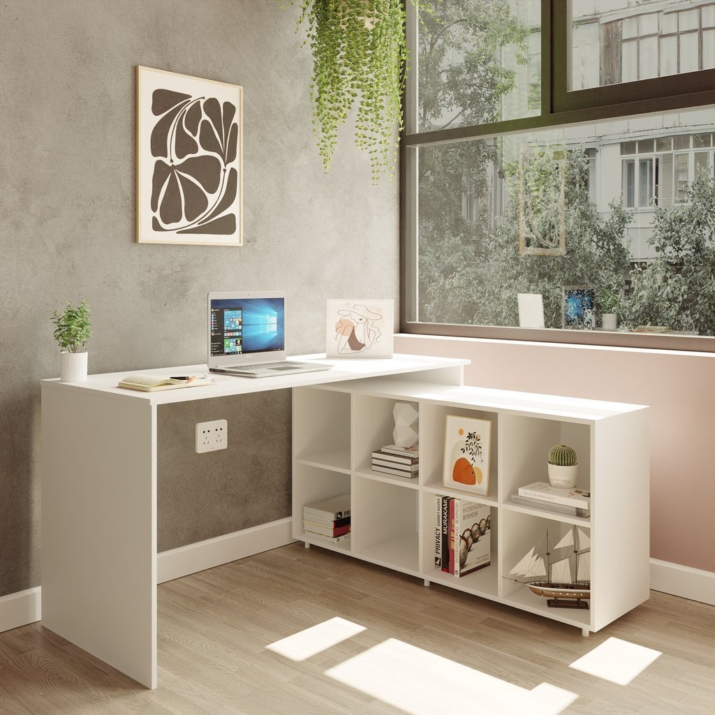 Mesa em L Escrivaninha Kubus com 8 Nichos Yescasa Branco - Home & Living