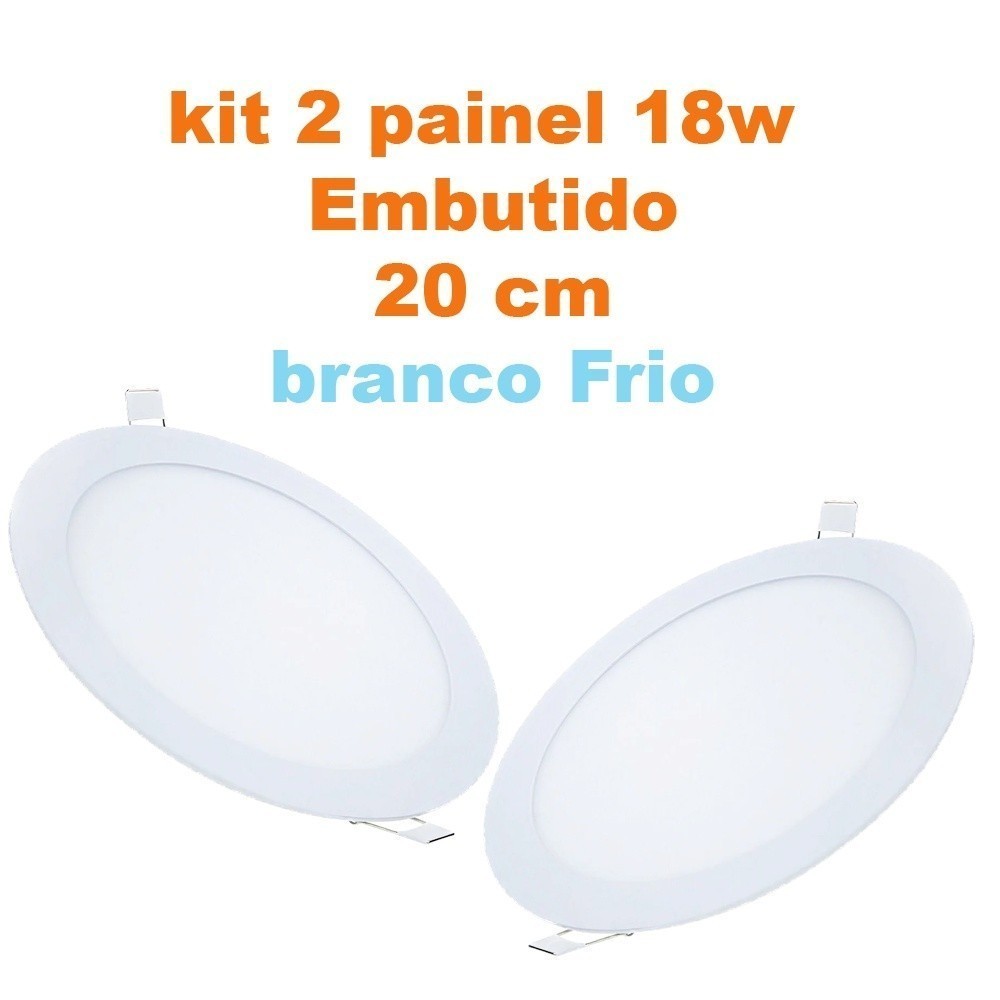2 Plafon Painel De Led 18w Embutir Redondo Branco Frio