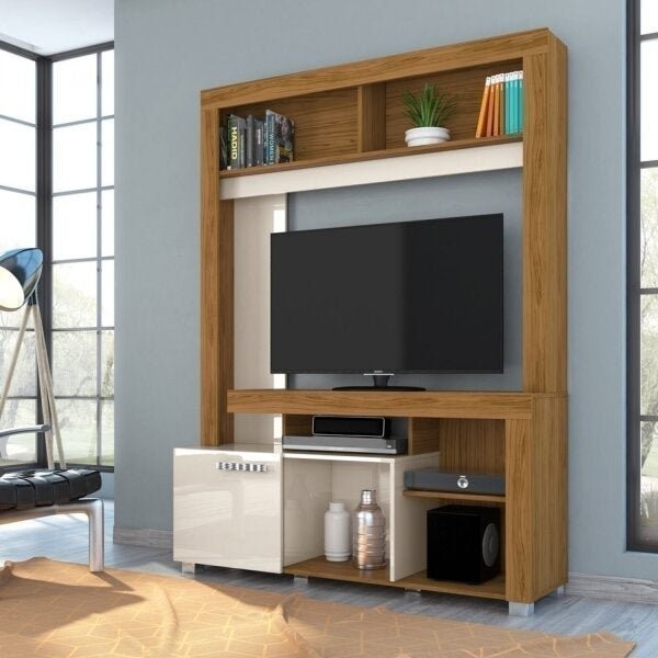 Estante para TV e Home Theater até 50 Polegadas 136cmx182cm 1 Porta Flavia Marrom Naturale/Off White Naturale/Off White