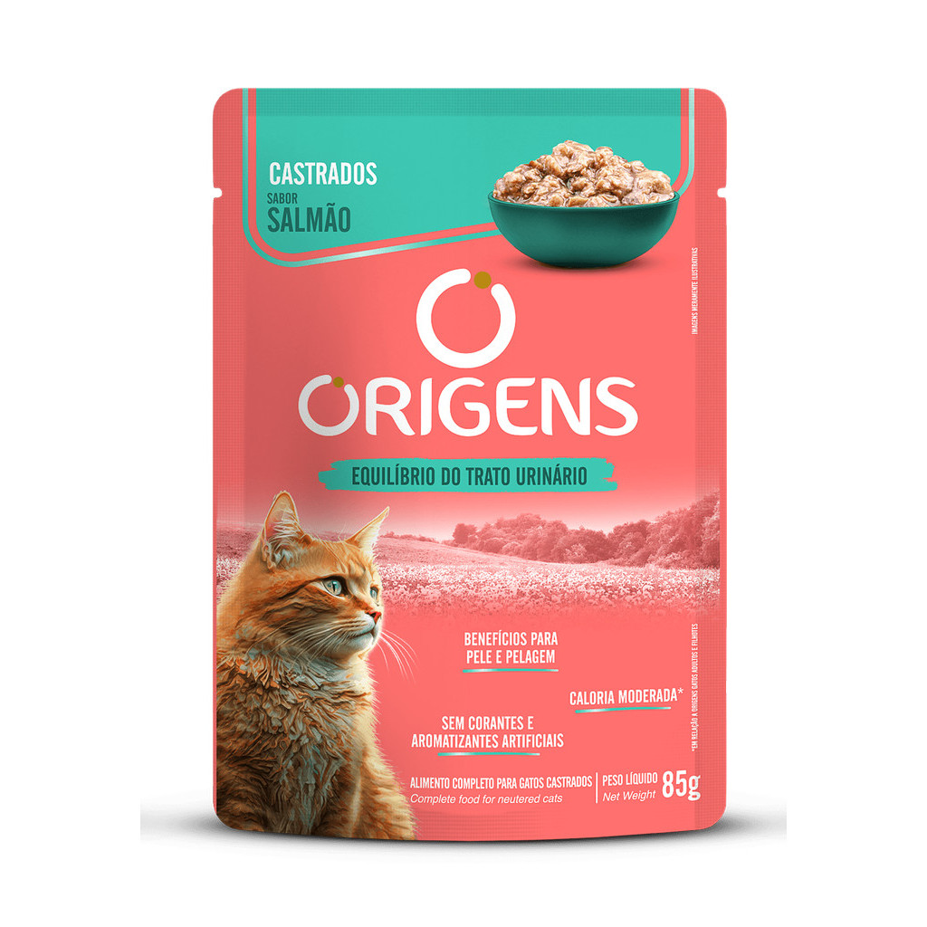 Origens Sachê Gatos Adultos Castrados Salmão 85G