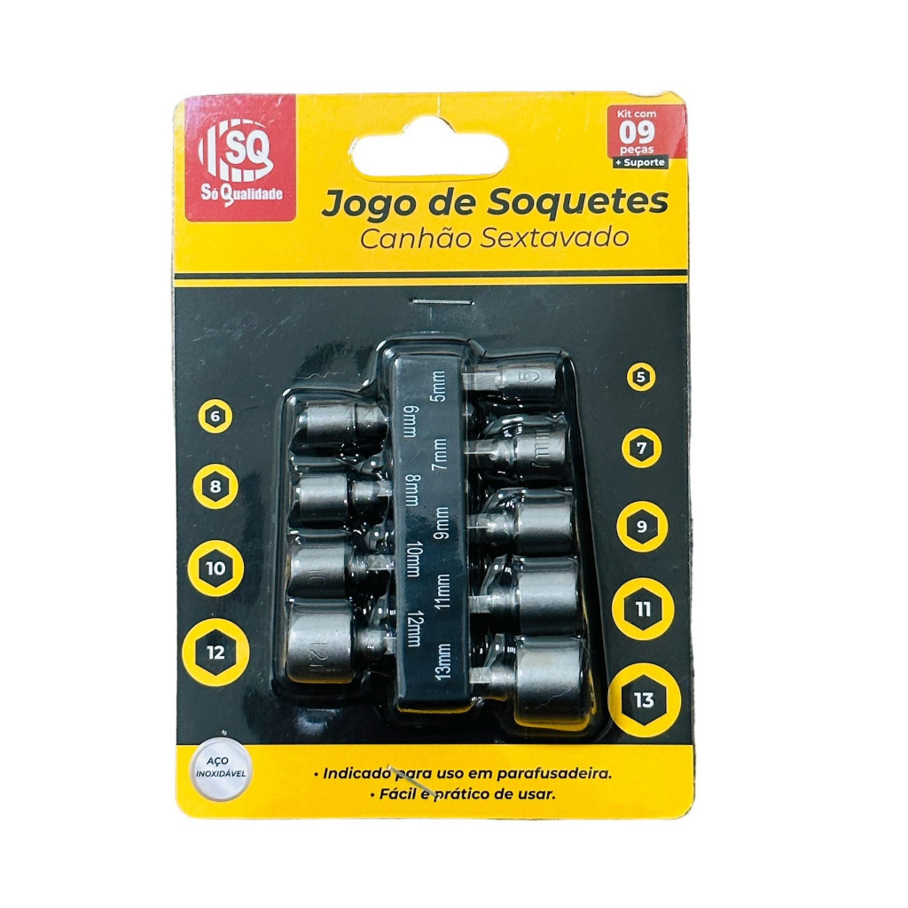 Jogo De Soquetes Bits Sextavado Profissional Kit 9 Pçs em Aço 1/4 Furadeira Parafusadeira Compativel