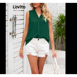 Lovito Blusa Casual Lisa com Tecido Plissado para Mulheres LNL38029 (Branco/Verde/Bordô/Preto)