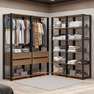 Guarda-Roupa Closet Modulado Valencia 4 Gavetas 358cm Rustic/Preto Madesa 03 em Oferta na Shopee