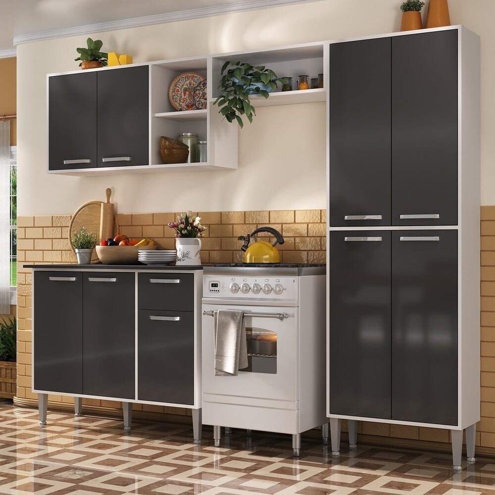 Cozinha Completa Compacta Xangai Plus Multimóveis Branco/preto - Home & Living