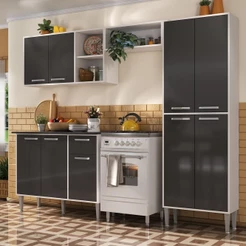 Cozinha Completa Compacta Xangai Plus Multimóveis Branco/preto