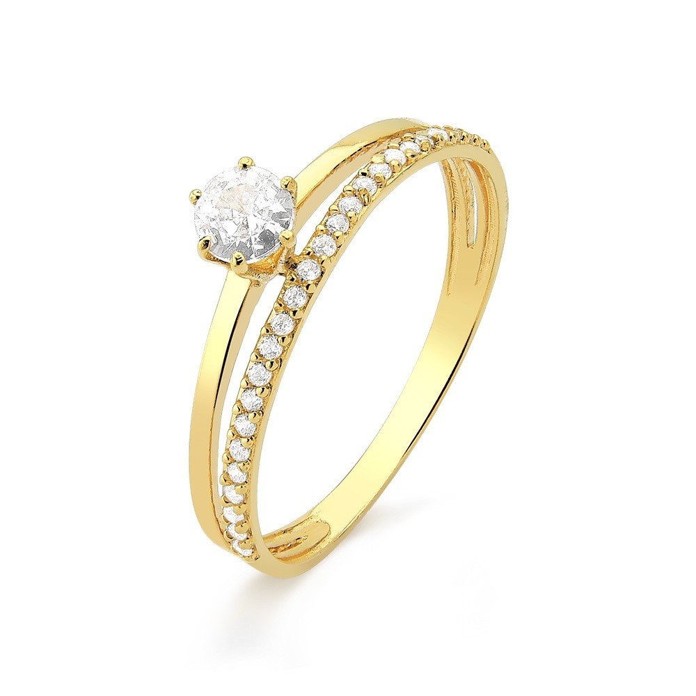 Anel Meia Aliança Solitário Duplo de Ouro 18k em Oferta na Shopee