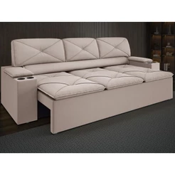 Sofá com Porta Copos Retrátil e Reclinável Pop 2,05m Velosuede Bege - NETSOFAS