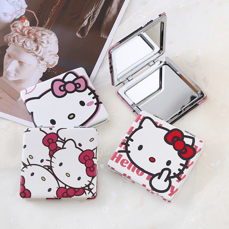 AACAR Saniro Hello Kitty Mini Espelho De Maquiagem Portátil Kt Cat Fofo Espelhos Dobráveis De Dois Lados Para Meninas *