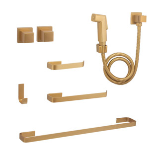 Kit de Acessórios para Banheiro Quadrado Gold Completo Luxo em Oferta na Shopee