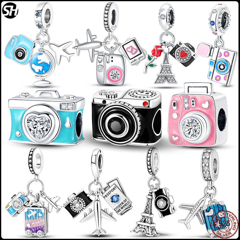 Venda A Quente S925 Sterling Silver Camera Beads Pendants charms Fit Pandora Encantamentos Originais Pulseiras Colares Para Mulheres Confecção De Jóias