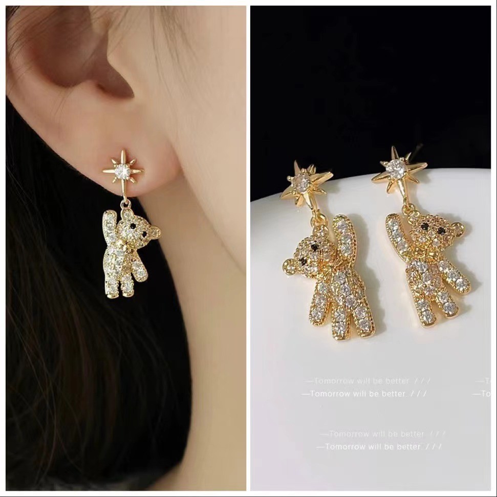 Brincos estrela de oito pontas de urso de strass da moda design brincos de alta qualidade Semi joia a prata 925 e ouro 18k. em Oferta na Shopee