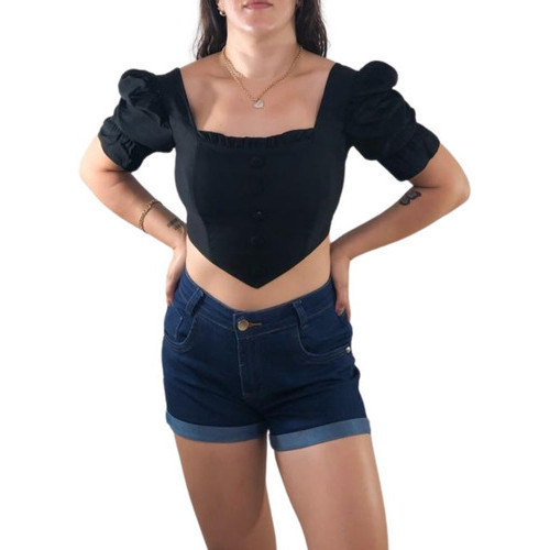 Blusinha Cropped Manga Princesa Moda Blogueira
