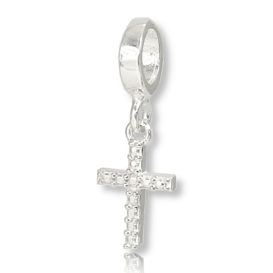 Berloque Charms Cruz Crucifixo Cravejado Prata Legitima 925