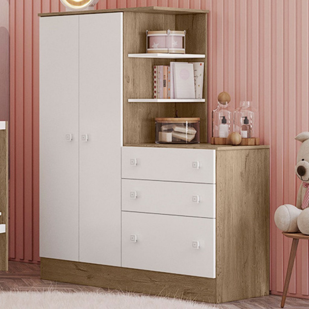 Guarda-Roupa Infantil com Cômoda Doce Sonho 2 Portas 3 Gavetas - Home & Living