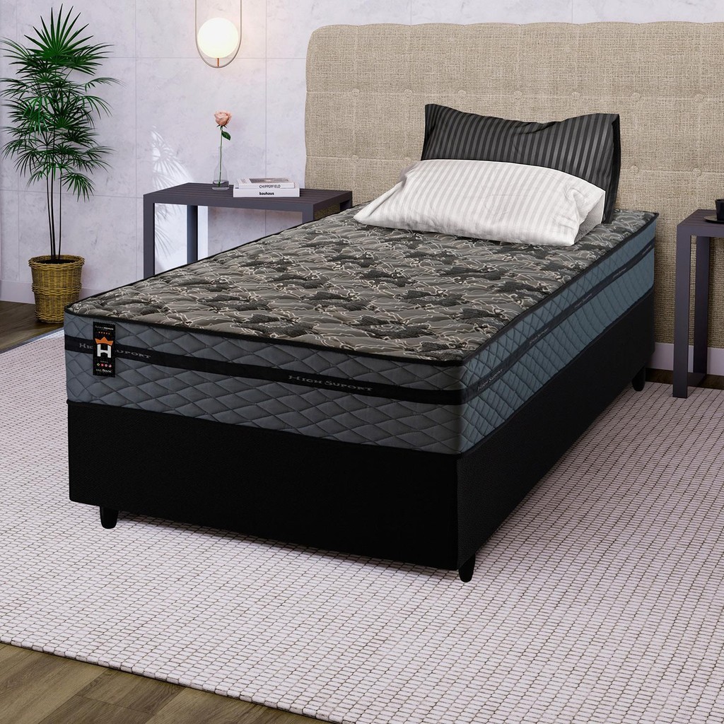 Conjunto Cama Box c/ Molas Ensacadas Montreal Cinza Solteiro 88x188x64 - Home & Living