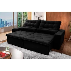 Sofá Retrátil Reclinável Islândia 2,70m Suede Velut Preto Molas no Assento - King House