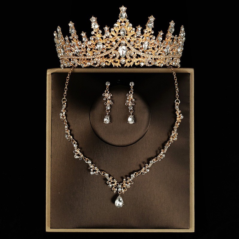 Conjunto Jóias Strass Coroa Tiara Noiva Colar Brincos Para Casamento Festa Aniversário Rainha Acessórios Cabelo Presente