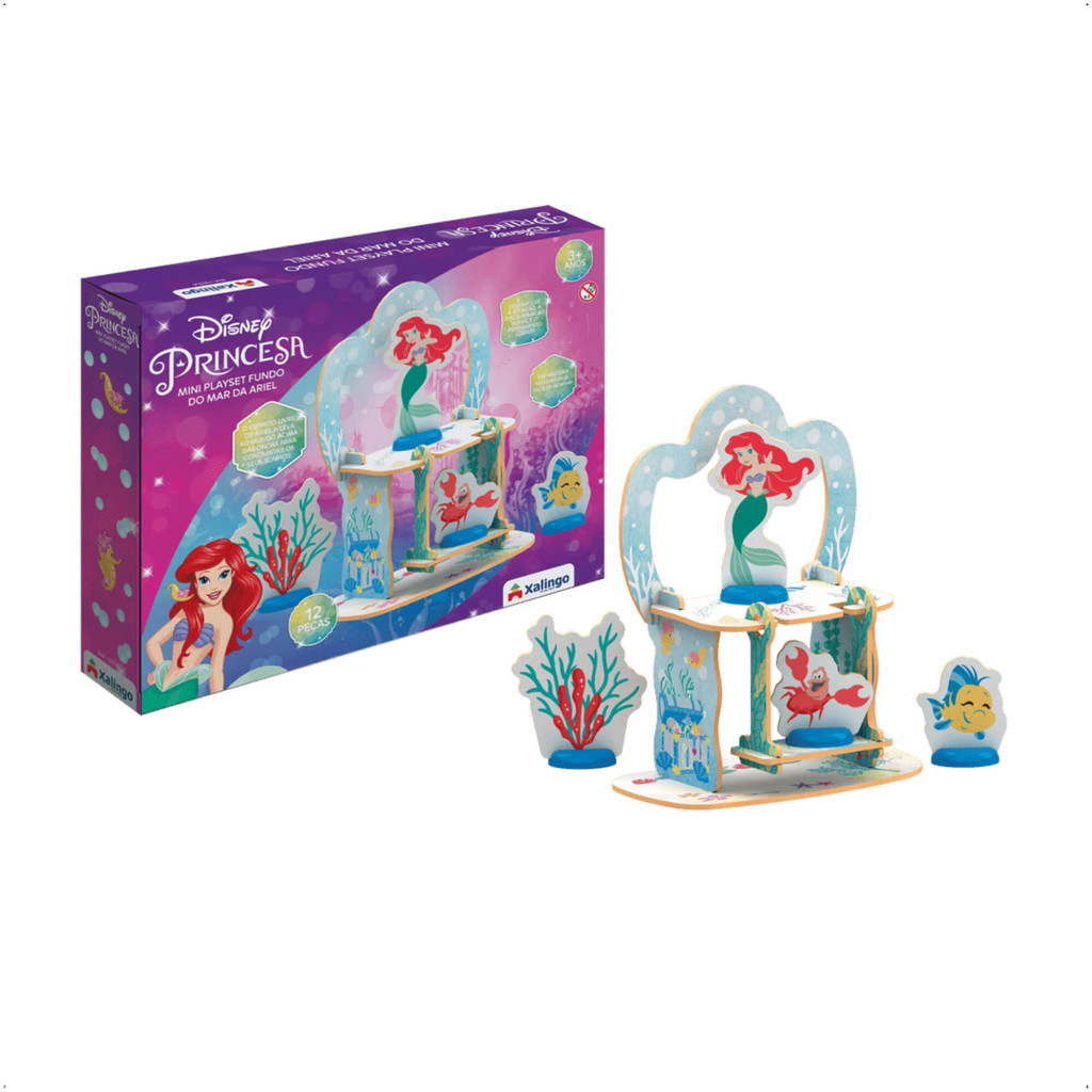 Brinquedo Mini Playset Fundo Do Mar Da Ariel Desenvolve a Imaginação, Criatividade, Coordenação Motora Xalingo - 13154