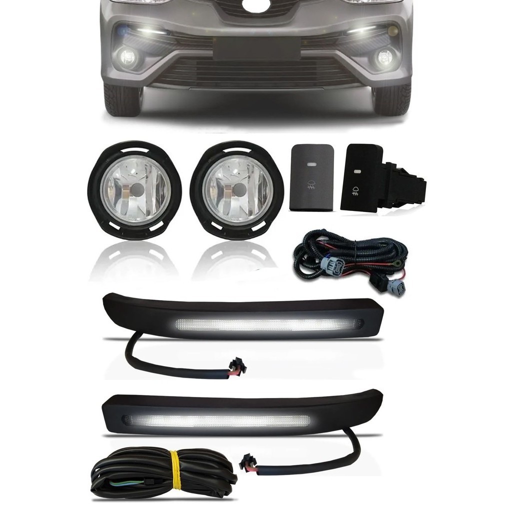 Kit Farol de Milha Neblina + Kit LED DRL Luz Diurna Toyota Etios 2017 2018 2019 2020
