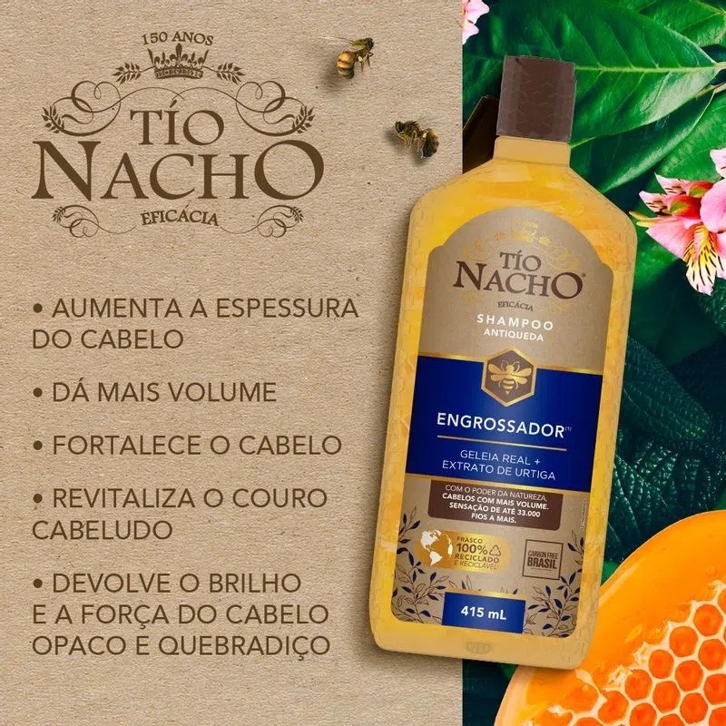 Kit 2 Shampoo Tio Nacho Engrossador 415ml Volume Dos Cabelos