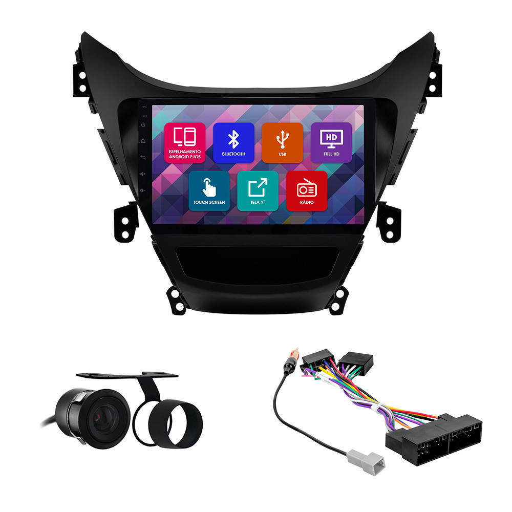 Kit Multimídia 9 Pol Elantra 2012 2013 2014 Espelhamento Android Ios 2 Din Preto Camera Ré em Oferta na Shopee