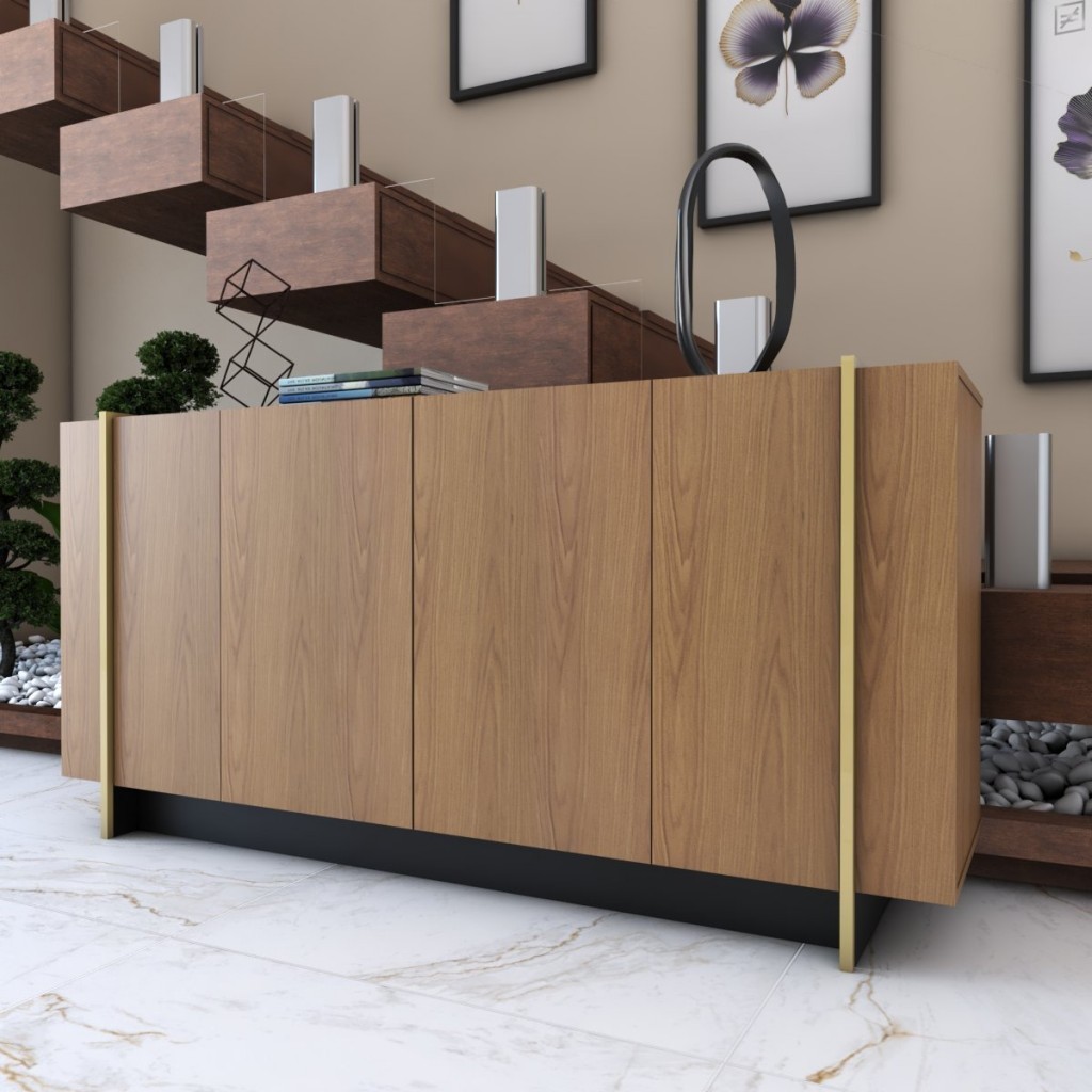 Balcão Buffet Balneário Camboriú 4 Portas 2 Prateleiras Freijó/Dourado - Panorama Móveis em Oferta na Shopee