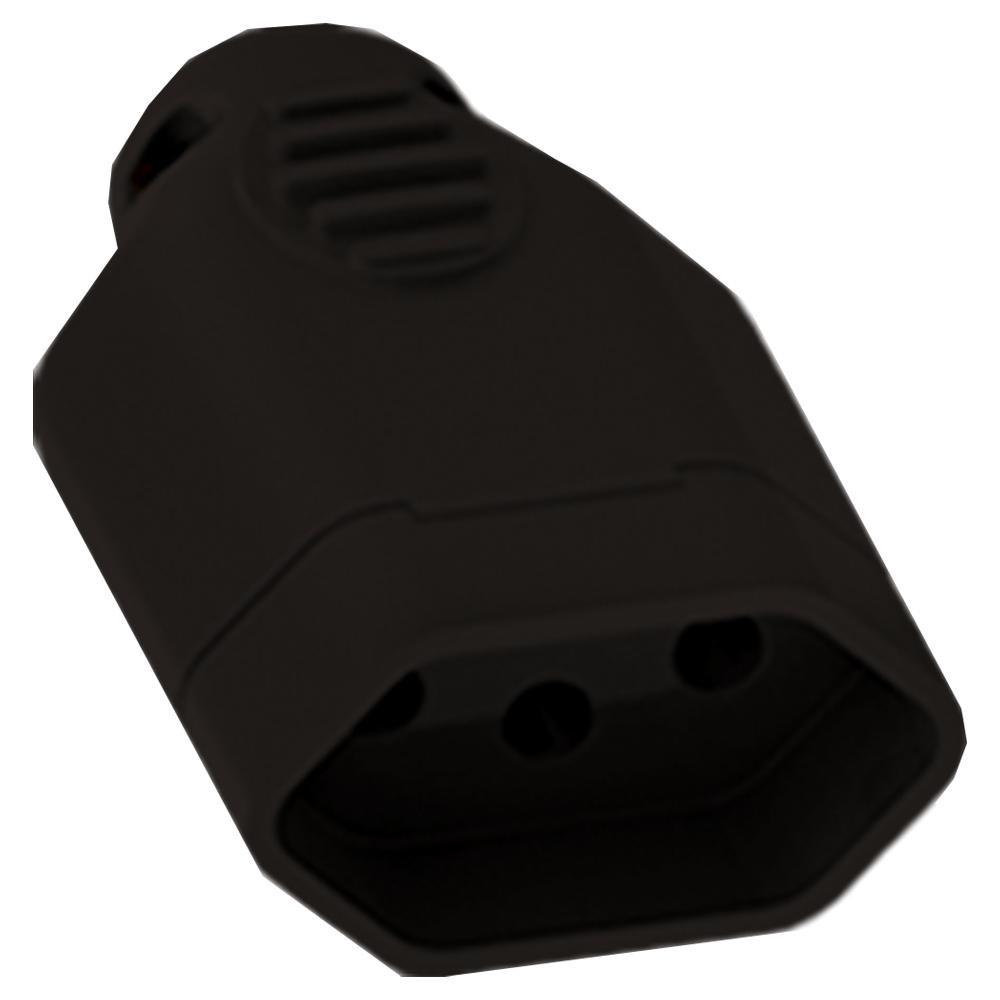 Plugue Fêmea Ilumi 2 Pinos + Terra 10A 250V Preto - 1432 - Home Appliances