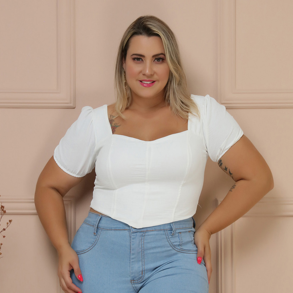 cropped manga bufante feminino plus size B190