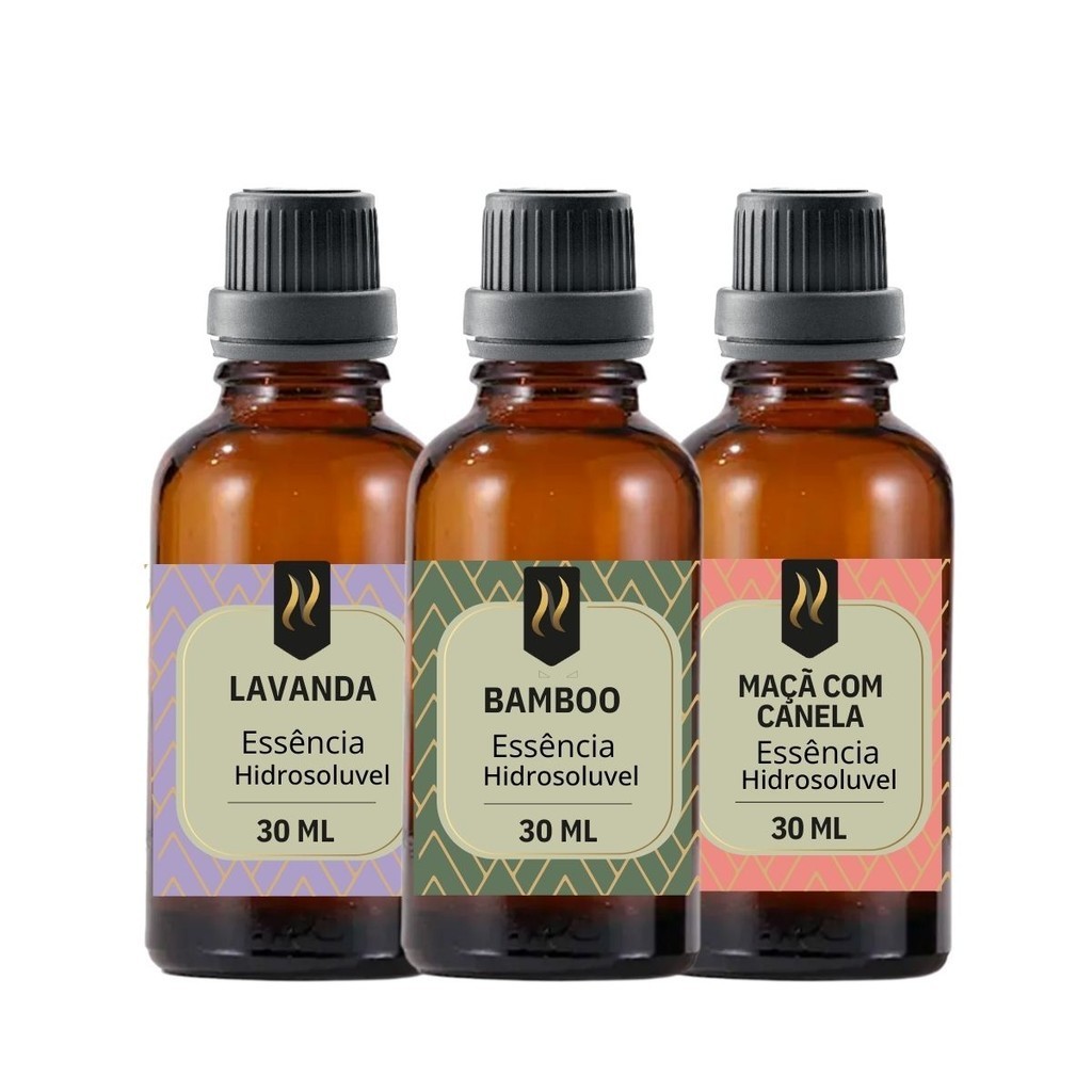 Kit 3 Essências Hidrossolúveis Nattuaromas – Bamboo, Lavanda e Maçã com Canela (30ml) em Oferta na Shopee