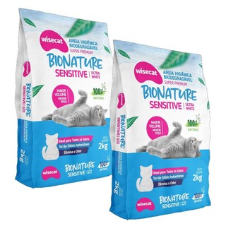 Areia Higiênica Biodegradável Para Gatos Bionature Sensitive 2kg 2un