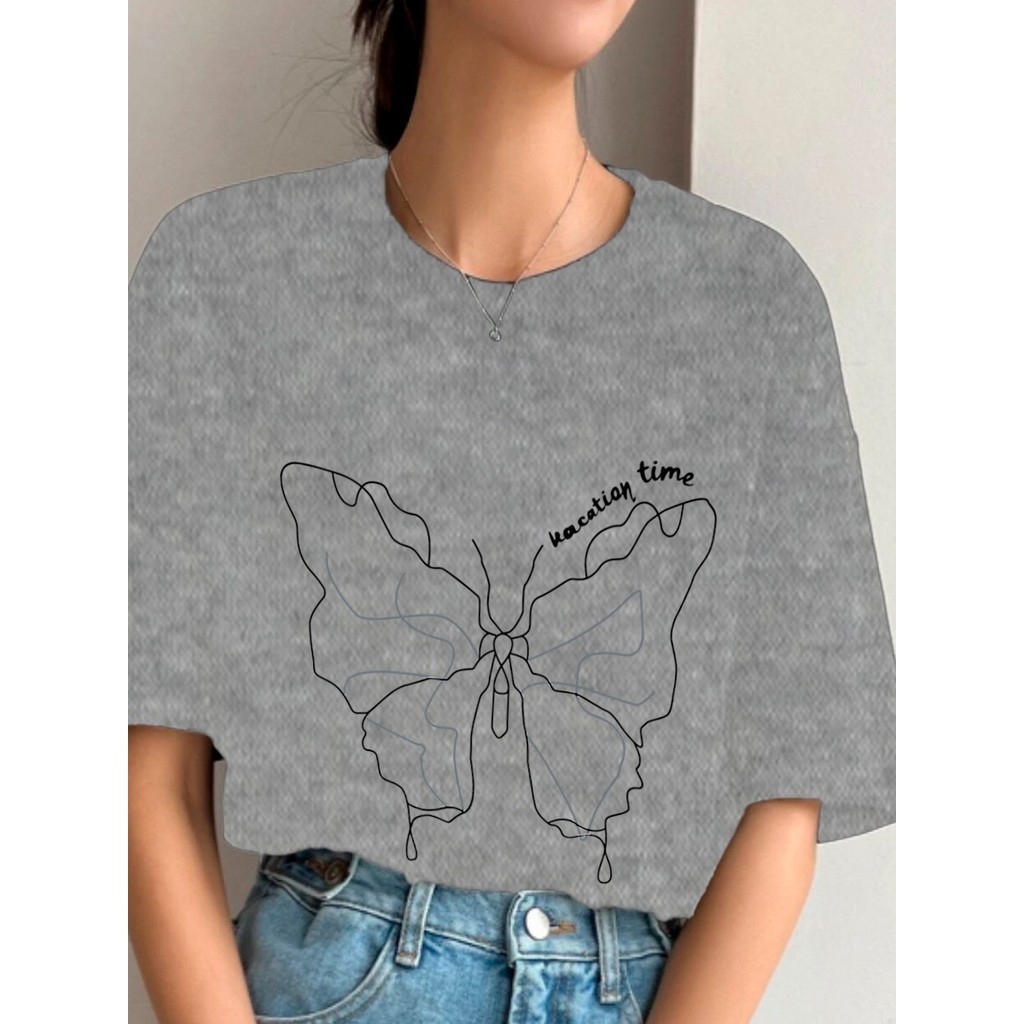 Camiseta Oversized Estampada Borboleta Camisa Unissex Feminina Blusa Minimalista Básica