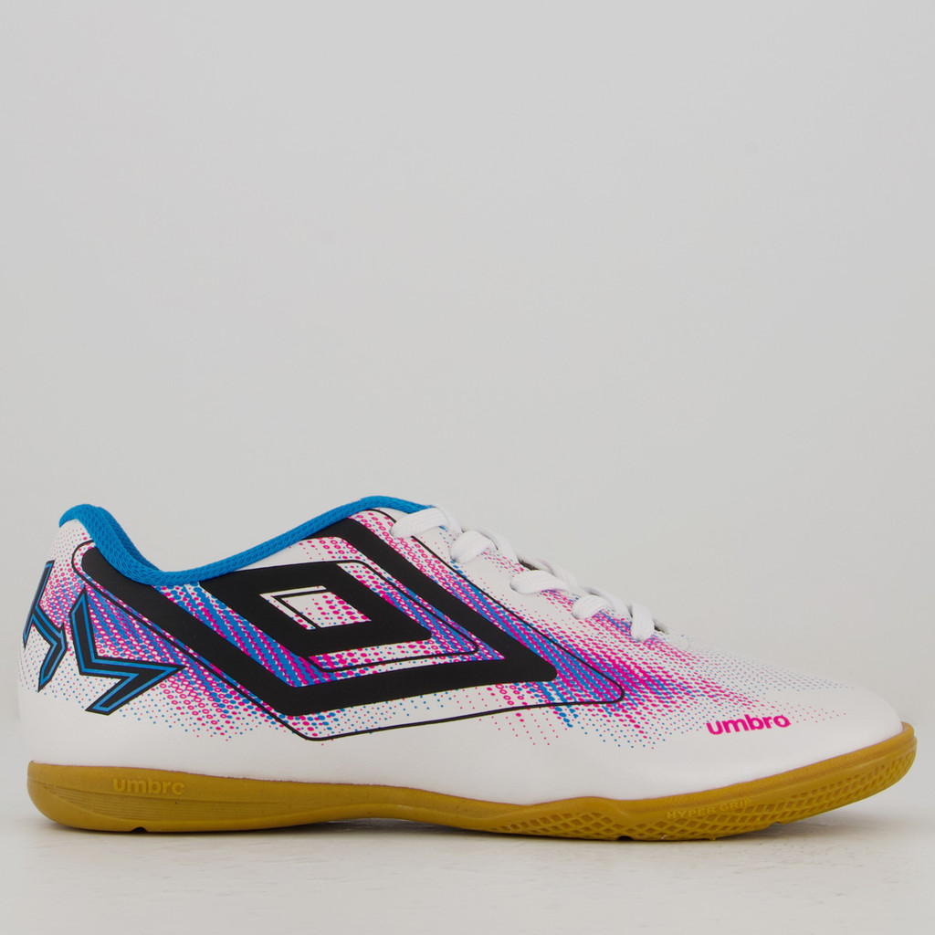 Chuteira Umbro Heatmap Futsal Juvenil Branca e Azul em Oferta na Shopee