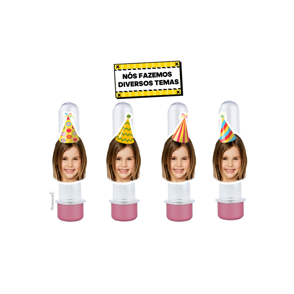 15 Apliques 3d para Tubete 13cm Tag Personalizado Toppers com Foto decoração rostinho Menina Amarelo