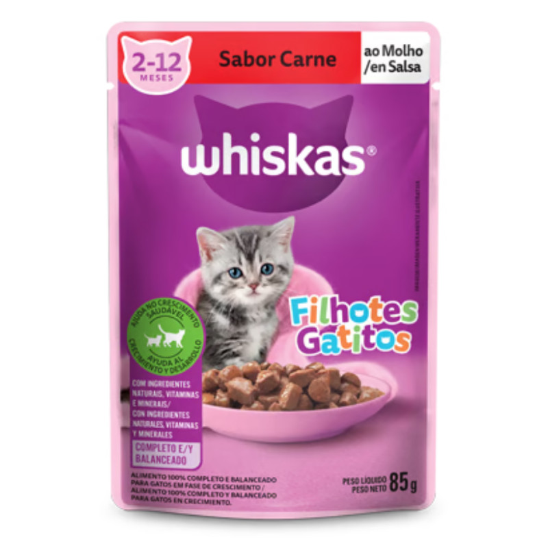 Sachê Whiskas para Gatos Filhotes Carne 85gr - Pets