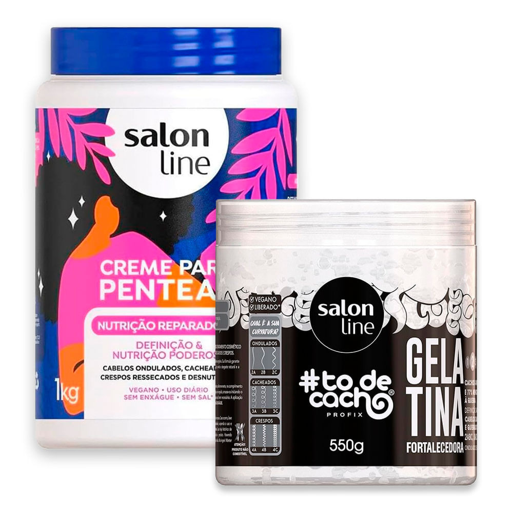 Kit Creme De Pentear Salon Line Nutrição Reparadora 1kg e Gelatina Salon Line Fortalecedora 550g