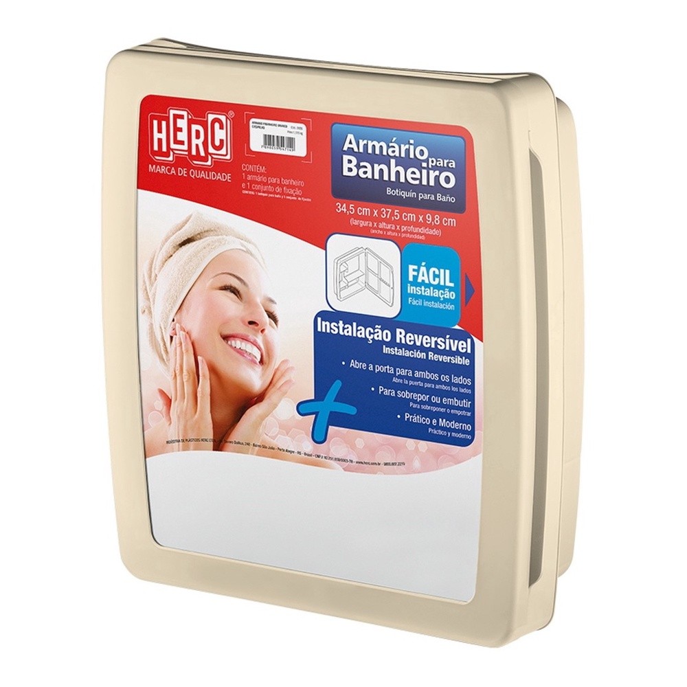 Armário Para Banheiro Com Espelho Herc - Bege em Oferta na Shopee