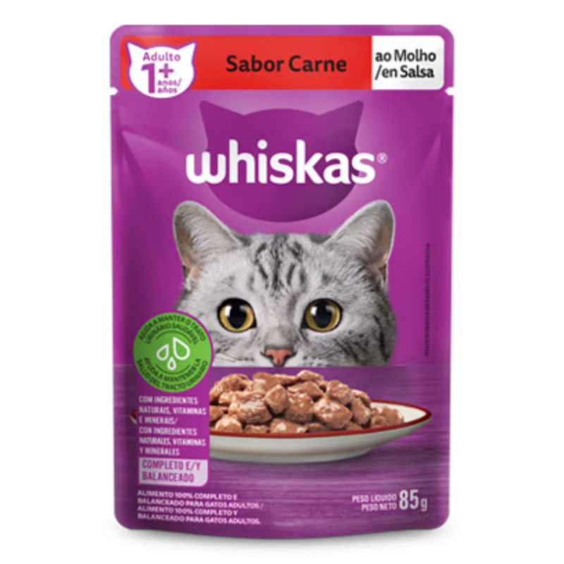Kit com 20 Sachês Whiskas para Gatos Adultos Carne 85gr