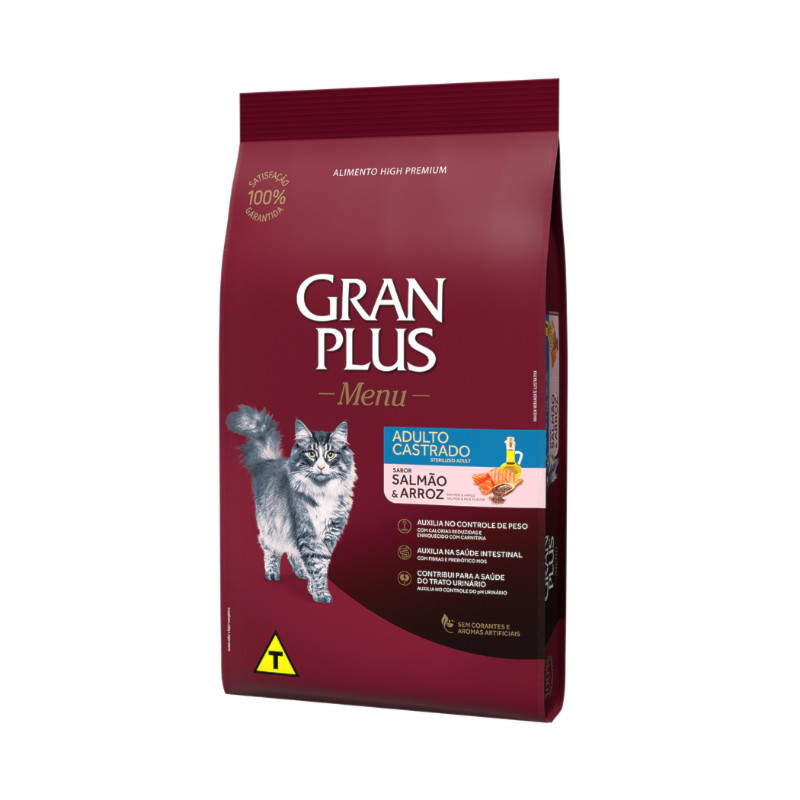 Ração GranPlus Menu Gatos Adultos Castrados Salmão e Arroz 10,1kg em Oferta na Shopee