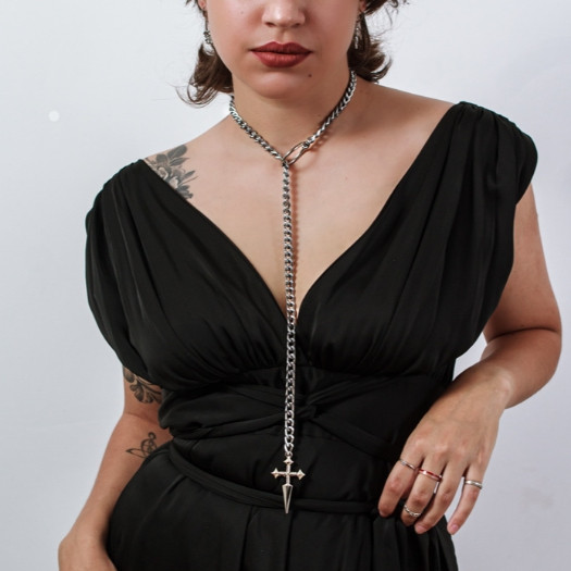 Gargantilha com Cruz Unissex Slip Chain Reforçada Estilo Alternativo Off
