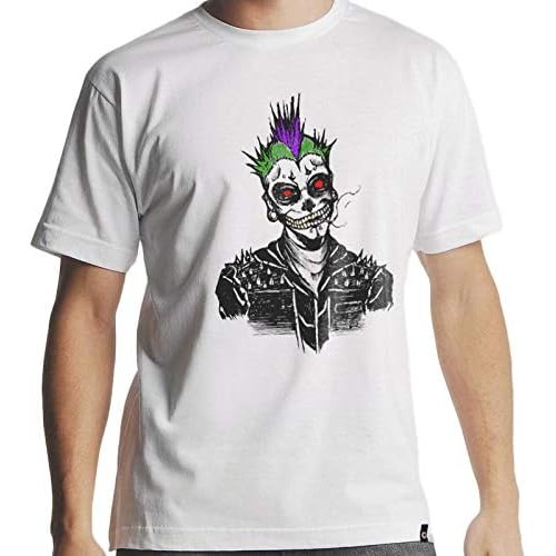 Camiseta Oversized Caveira Punk Rock Branca Masculina Blusa Unissex