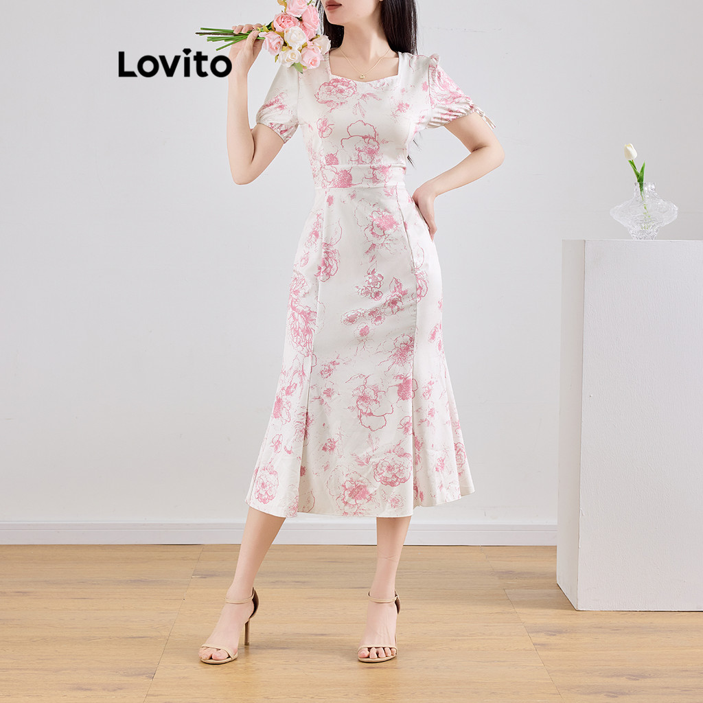 Lovito Vestido casual floral com zíper para mulheres L120ED1027 - Women Clothes