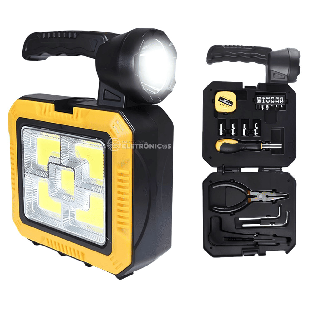 Lanterna Solar 5 Modos, Kit de Ferramentas e Carregador USB Perfeita para Camping e Aventura BOM4503