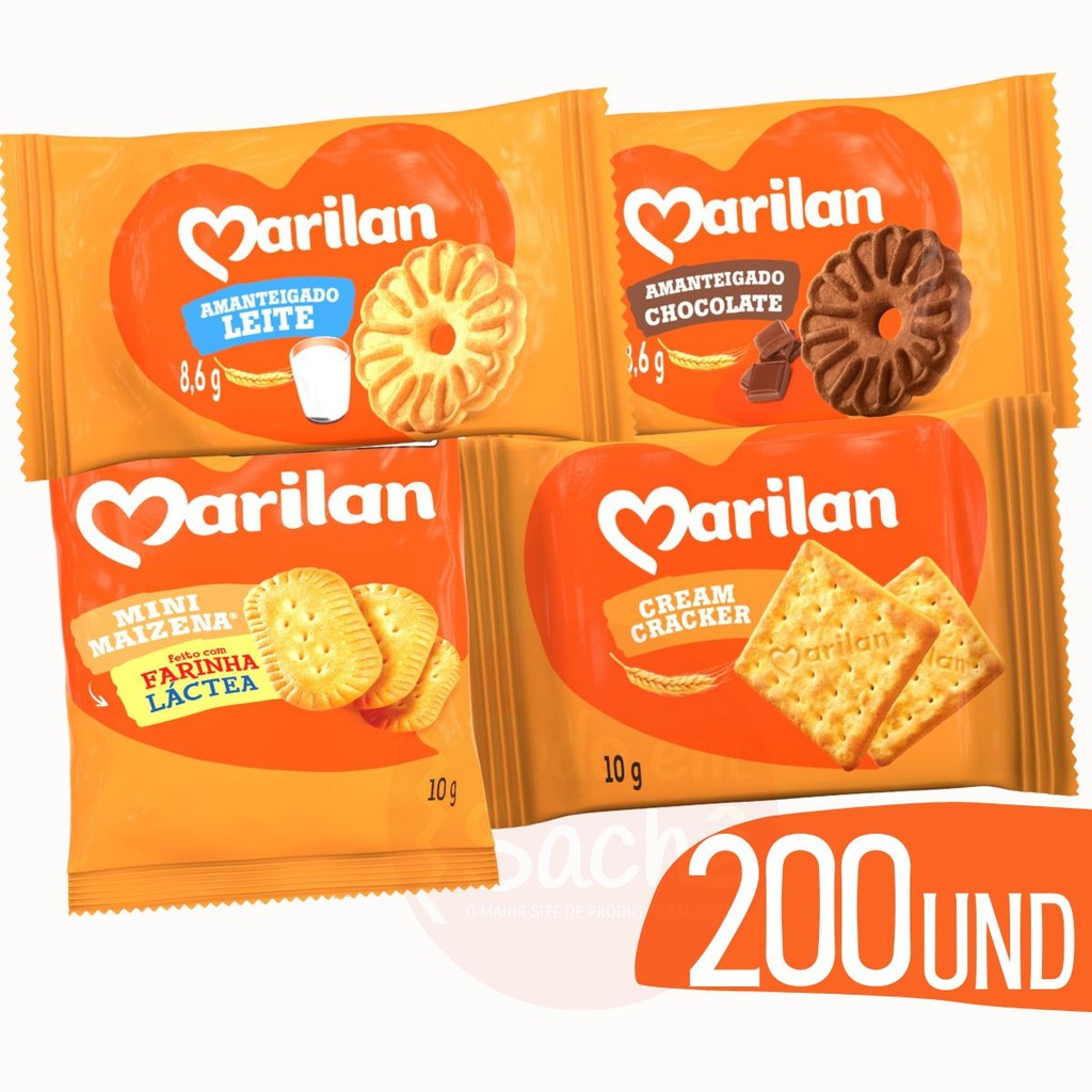Kit 200 un Biscoitos Sortidos Marilan em Sache 11,5g Bolacha tipo Bauducco Unitario em Oferta na Shopee