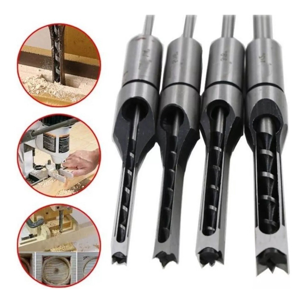 Brocas P/ Furo Quadrado Jogo 4 Peças 1/4 - 5/16 - 3/8 - 1/2 PRONTA ENTREGA