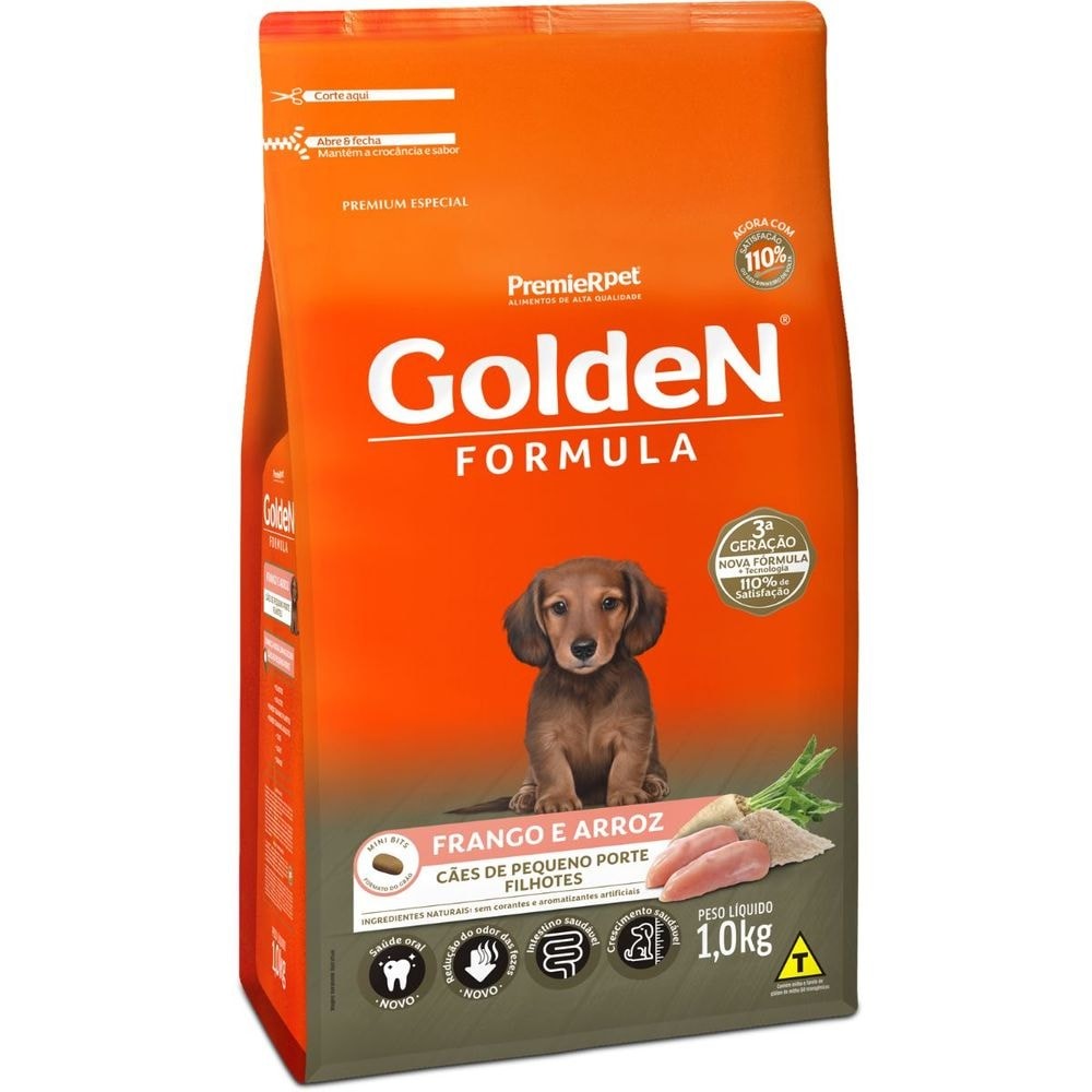 Ração GoldeN Formula cachorros raças pequenas filhotes frango e arroz mini bits 1,0kg - Pets