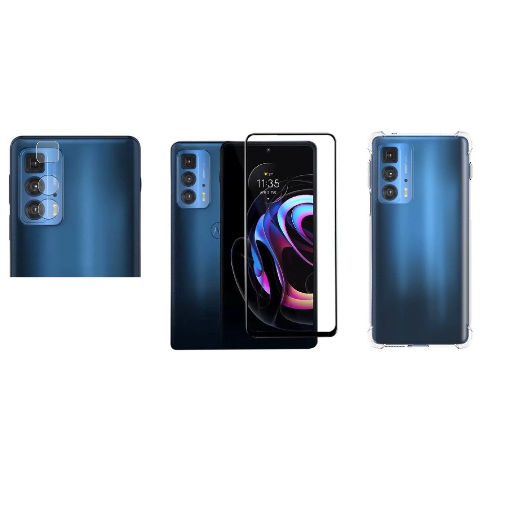 Kit Capa Reforçada Motorola Moto Edge 20 Pro XT2153 + Película Vidro 9D + Película Lente Câmera